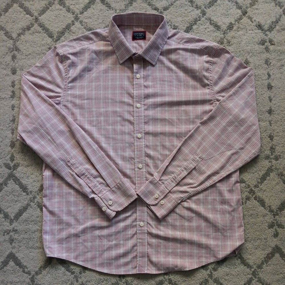 UNTUCKit Beckman Button Up Long Sleeve Shirt Men's XL Red Plaid Nylon